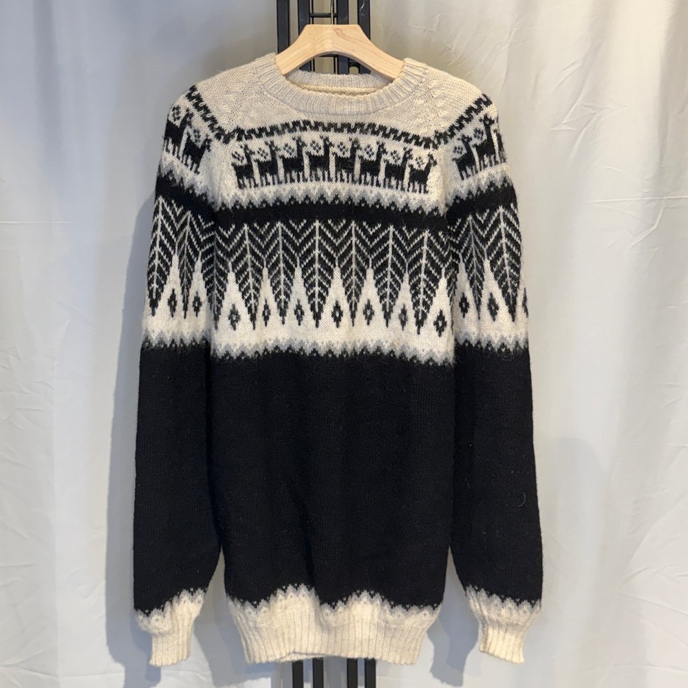 Nordic Patterned‎ Men's Crewneck Sweater - Black and Cream